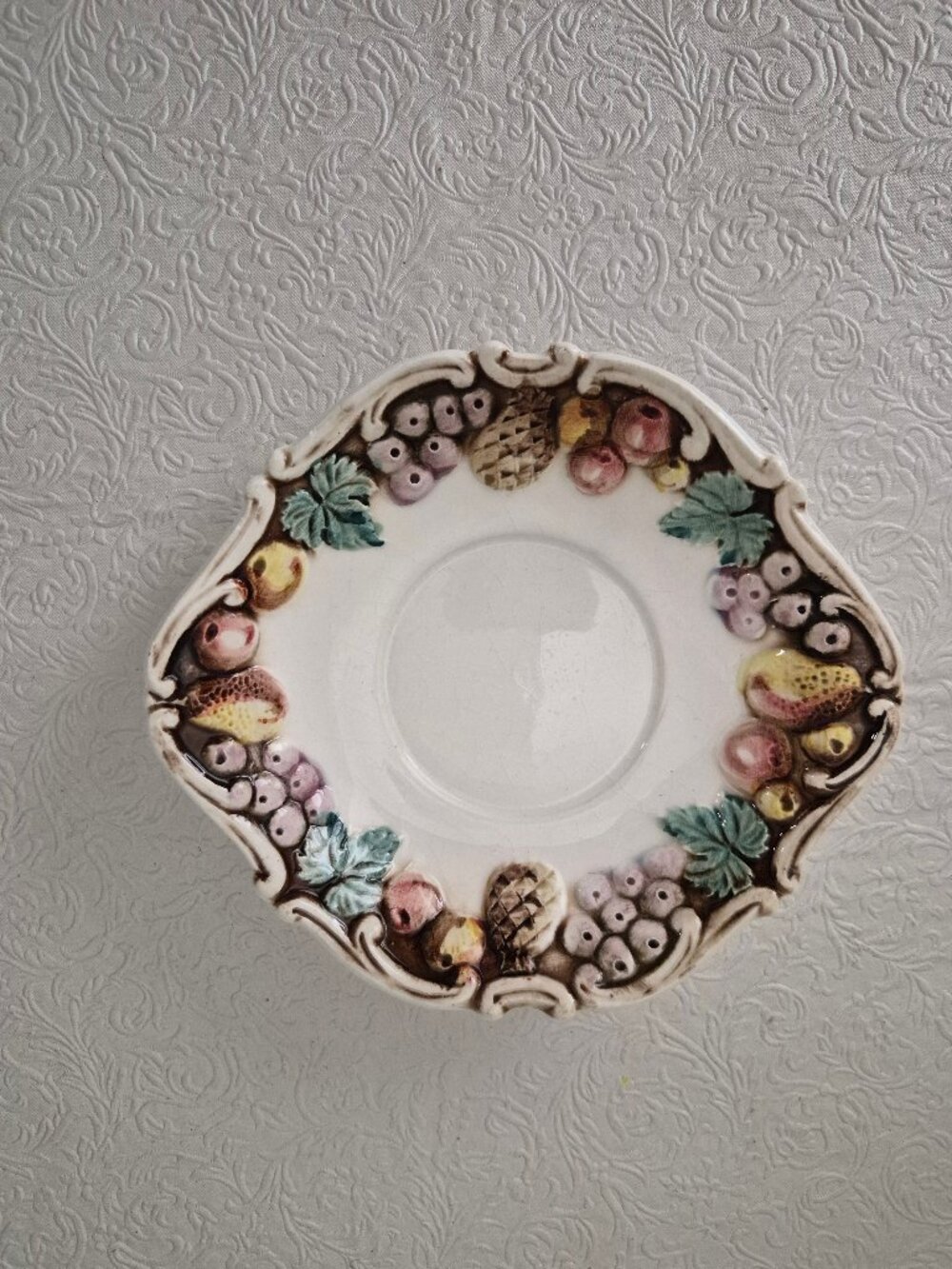 Vintage Lefton 7" Creamer Pitcher Plate Saucer Replacement Fruit Motif 5231
